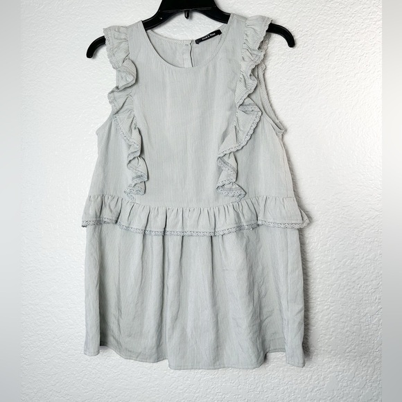 Doe & Rae Striped Ruffle Sleeveless Blouse - Picture 1 of 3